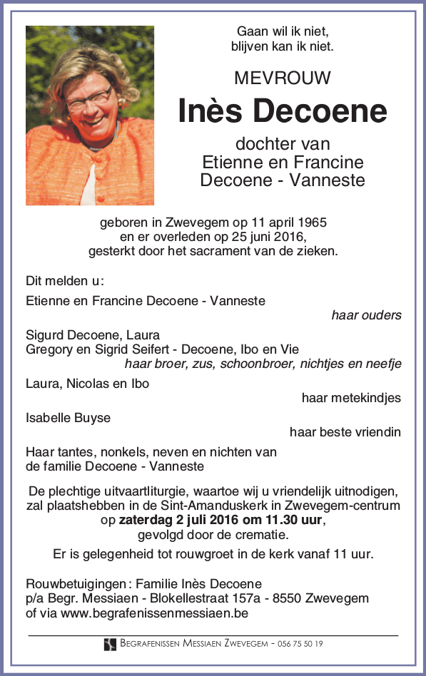 rouwbrief Ines decoene